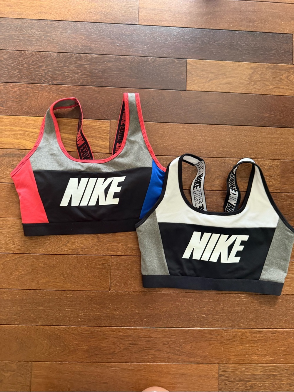 Nike Colorblock Sports Bras in Black, Gray, Red & Blue